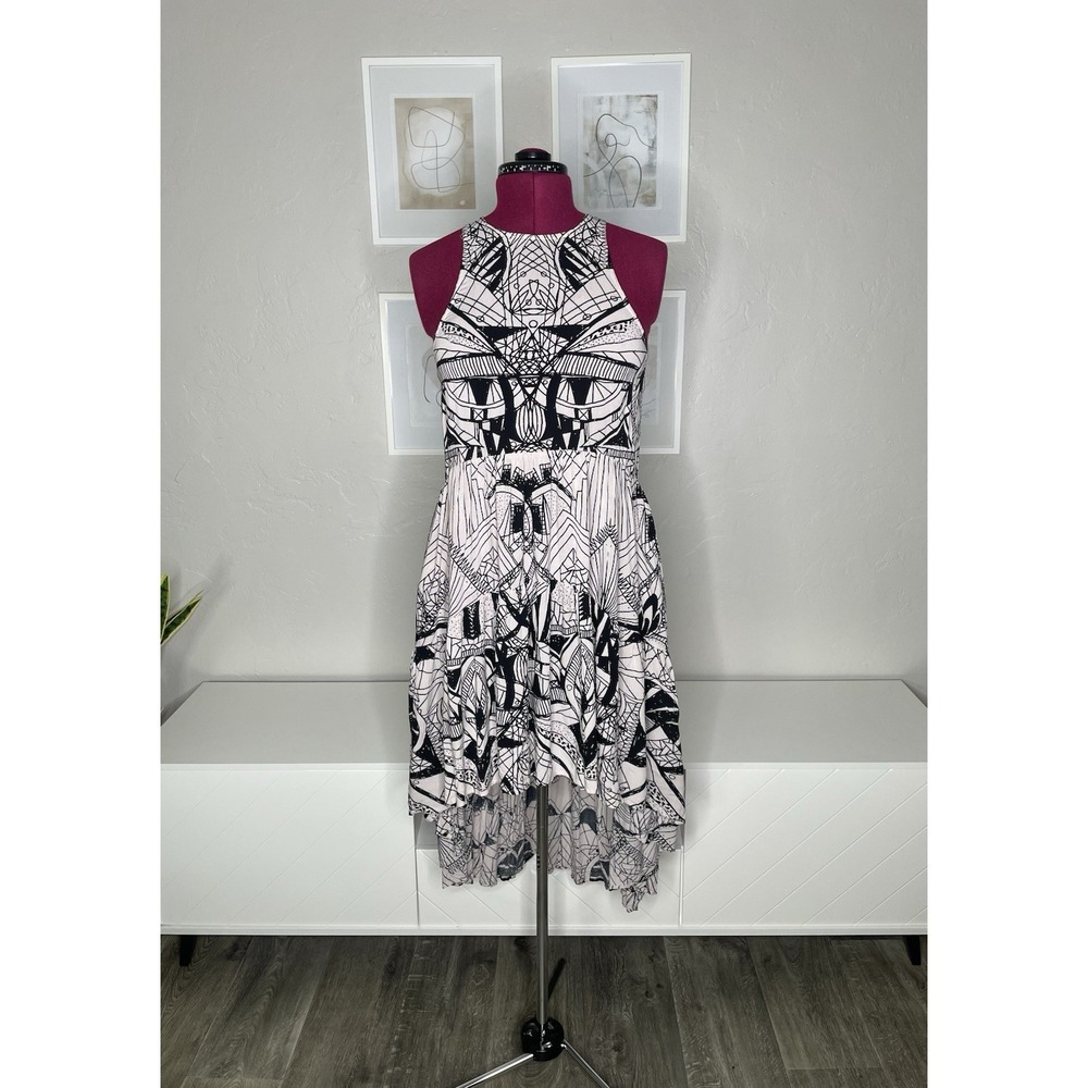 Free People Dress Women's XS Abstract Mandala Black White High Low La Mar Halter